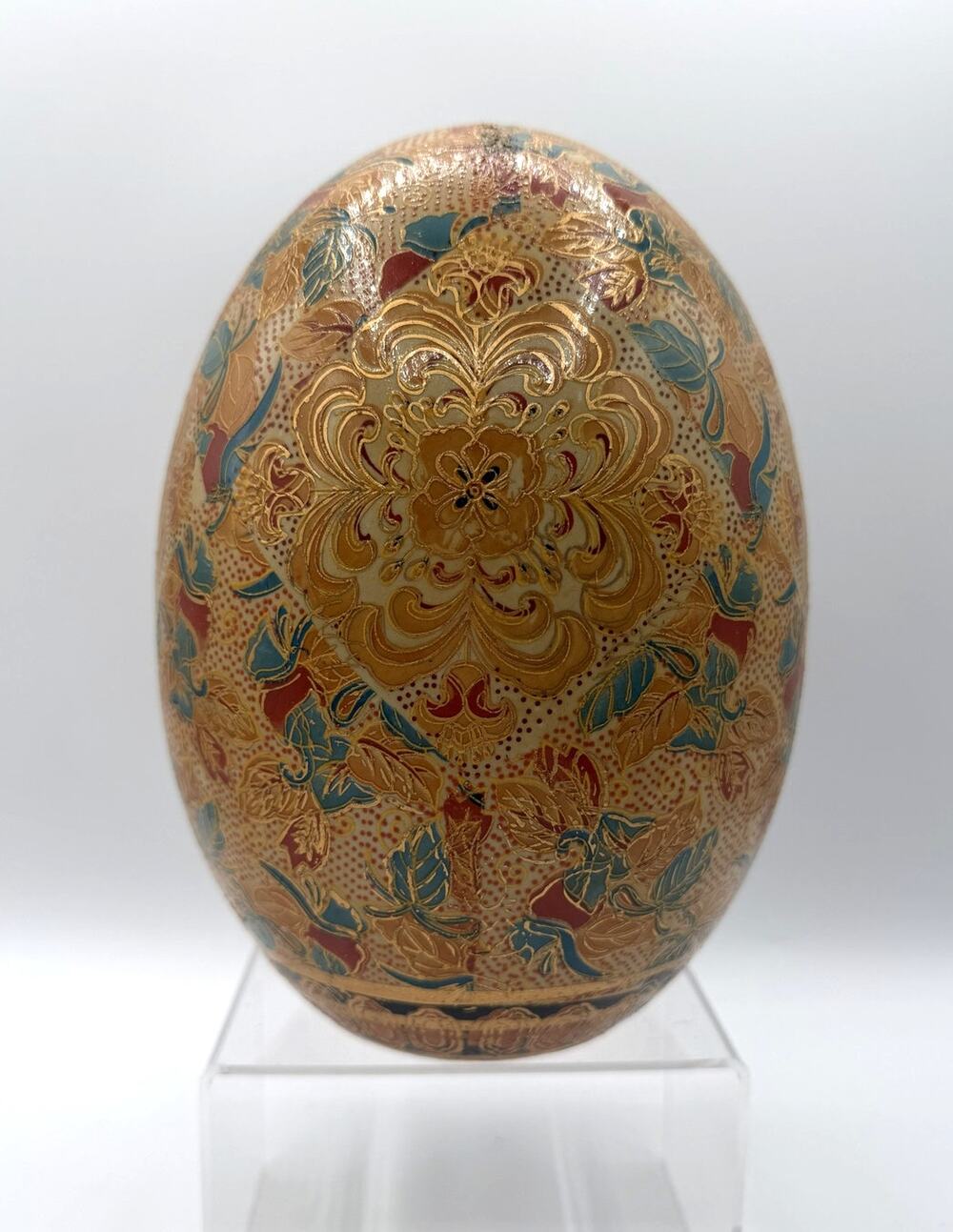 Vintage Japanese Satsuma Style Hand Painted Decorative Ceramic Egg